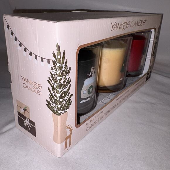 Yankee 3 Candle Holiday Gift Set~Balsam Cedar~Christmas Cookie~Sparking Cinnamon - Picture 5 of 7